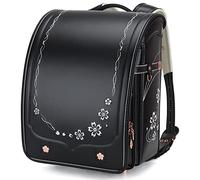 IwaiLoft Ransel Randoseru Backpack Automatic Satchel Japanese School Bag Cherry Blossom Sakura Embroidery PU Bookbag, Black, F, Honourable Style