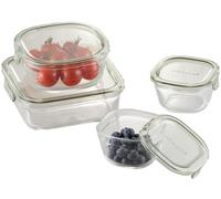 iwaki PC-PRN4G41 Heat Resistant Glass Storage Container, Olive Green, Square Shape, 4-piece Set, Pack & Range