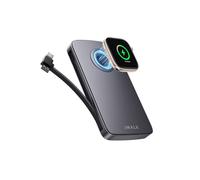 iWALK 10000mAh Power Bank, 30W Fast Charging Portable Charger with Built-in USB-C Cable & 5W Watch Charging Module, Slim Battery Pack with LED Display for iPhone 17 Pro Max/16/15, iPad,Samsung,Grey