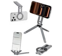 iWALK Mag-Safe Phone Stand for Desk, Aluminum Foldable Magnetic Holder for Phone Tripod, 2 in 1 Mini Pocket Cell Phone Stand & Tripod for iPhone 17/16/15 Series, Samsung & Android Series, Silver