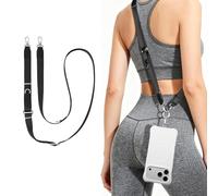 iWALK Multifunctional Flat Phone Lanyard - 2-in-1 Wrist/Neck Strap, Adjustable Length, 30KG Heavy Duty Anti-Drop, Universal Fit for All Phones & Cases,Black