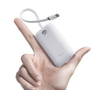 iWALK Power Bank Fast Charging 10,000mAh, 22.5W USB-C Portable Charger With Built-in Cable,Travel Essential Ultra-Small Battery Pack Compatible for iPhone 16/16 Pro/15, Samsung, Google, White