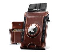 IWANTIT Airtag Wallet Genuine Leather with Coin Pocket, Minimalist Men’s Wallet with RFID Protection, Slim Pop Up Card Holder with Airtag Slot for 5-7 Cards (Reddish Brown)
