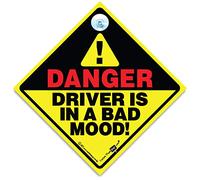 iwantthatsign.com Danger Driver in a Bad Mood Car Sign, Joke Suction Cup Car Sign For Drivers Who Get Road Rage, Funny Car Sign For Angry Drivers