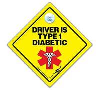 iwantthatsign.com Type 1 DIABETIC Car Sign, Suction Cup, Yellow, Medical Informative
