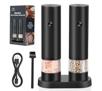 iWarmbase Electric Salt and Pepper Grinder Set, USB Rechargeable Electric Pepper Grinder Mills with Storage Base - Adjustable Coarseness Spice Grinder Set Washable Container for Kitchen/Picnic/BBQ.