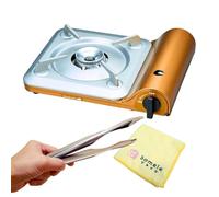 Iwatani Portable Butane Stove Tatsujin Slim V CB-TS-5 with Stainless Tongs and Microfiber Towel - Made in Japan - Single Burner