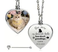 Iwe Personalised Pet Ashes Necklace - Custom Dog Ashes Keepsake Necklace with Photo Name, Pet Memorial Gift for Loss Dog Cat Lover Women Men (CAT)