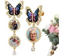 Iwe Personalised Wedding Bouquet Photo Charm, Bridal Memorial Bouquet Charms with Picture, Custom Keepsake Pin for Bride, Memory Charm for Dad Mum Grandad Nan (Butterfly)