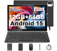 IWEGGO Android 15 Tablet, 10 Inch 12GB RAM+64GB ROM Tablets with Keyboard Mouse Case Stylus, 1.8Ghz Quad-core Processor, 8MP Camera, 6000mAh Battery, 1280*800 IPS HD Touchscreen, 5G WiFi6 Tablet Black