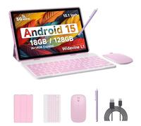 IWEGGO Android 15 Tablet, 10 Inch 18GB RAM+128GB ROM/ 2TB Expandable Tablet, 2.0GHz Quad-core Processor, 1280*800 HD Touch Screen, 5G WiFi6 BT 5.0, 2 in 1 Tablets with Keyboard Case Mouse Stylus Pink