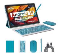 IWEGGO Android 15 Tablet, 10 Inch 18GB RAM+128GB ROM/ 2TB Expandable Tablet, 2.0GHz Quad-core Processor, 1280x800 HD Touchscreen, 5G WiFi6 BT 5.0, 2 in 1 Tablets with Keyboard Case Mouse Stylus, Navy