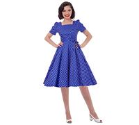 IWEMEK 50s Dress for Women Polka Dot Rockabilly Swing Dress 60s Retro Audrey Hepburn Style Short Sleeve Square Neck A-line Cocktail Tea Party Wedding Bridesmaid Dress Blue XL (62727amazon_xasuk)