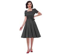 IWEMEK 50s Dress Vintage Polka Dot Rockabilly Swing Dress 60s Retro Pin Up Audrey Hepburn Style Short Sleeve Square Neck A-line Cocktail Tea Party Wedding Bridesmaid Dress Black XL, (62727_xasuk)