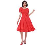 IWEMEK 50s Vintage Polka Dot Rockabilly Swing Dress - 60s Retro Pin Up Audrey Hepburn Style Short Sleeve Square Neck A-line for Cocktail Tea Party Wedding Bridesmaid - Red M