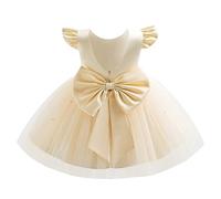 IWEMEK Baby Girls Ruffle Sleeve Backless Bowknot Beaded Tulle Tutu Princess Dress Flower Girl Bridesmaid Wedding Birthday Party Baptism First Communion Dresses Prom Ball Gown Champagne 6-12 Months