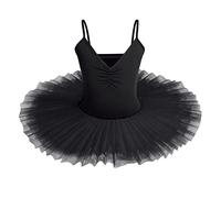 IWEMEK Ballet Tutu Dress Girls Swan Lake Ballet Dance Dress V Neck Sleeveless Spaghetti Strap Skating Gymnastics Children Dancewear Fairy Swan Dance Performance Ballroom Dresses Black 11-12 Years