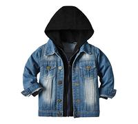 IWEMEK Denim Jacket Kids Windproof Toddler Denim Cardigan, Unisex Hooded Coat with Elastic Waist for Boys Girls - Birthday Party Photoshoot Outfit, Autumn Coat without Hood Blue D 3-4 Years