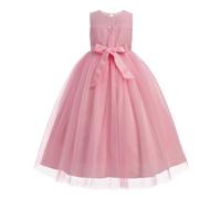 IWEMEK Flower Girls Dresses for Wedding Sleeveless Bridesmaid Tutu First Communion Evening Party Princess Pageant Birthday Prom Carnival Ball Gown Pink 13-14Y