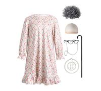 IWEMEK Funny Kost me Grandma, Old Lady Kost m Set, Gro Mother Cosplay Accessory Set, 100 Days of School Grandma Play Dress Up Kost m with Grandma Per cke Cap Grandma Glasses Glasses Chains Pearl