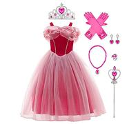IWEMEK Girls Aurora Cinderella Dress Princess Costume + Accessories Set Fairy Tale Cosplay Halloween Carnival Costumes Christmas Birthday Pageant Party Fancy Dresses Kids #B: Aurora 3-4 Years