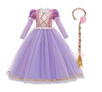IWEMEK Girls' Cosplay Dress Rapunzel Princess Costume + Headband Children's Grimms Fairy Tale Halloween Carnival Party Dress Birthday Fancy Dress Costume Party Dress Fancy Dress Up Purple 05 Set 4-5