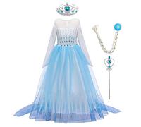 IWEMEK Girls Elsa 2 Dress Princess Costume Ice Snow Queen Fancy Dress Up Snowflake Tulle Gown + Accessories Kids Cosplay Birthday Halloween Party Christmas Carnival Costumes B-Blue 01 Set 9-10 Years