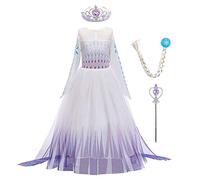 IWEMEK Girls Elsa 2 Dress Princess Costume Ice Snow Queen Fancy Dress Up Snowflake Tulle Gown + Accessories Kids Cosplay Birthday Halloween Party Christmas Carnival Costumes B-Purple Set 5-6 Years
