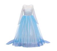IWEMEK Girls Elsa 2 Dress Princess Costume Ice Snow Queen Fancy Dress Up Snowflake Tulle Gown Kids Cosplay Birthday Halloween Party Christmas Carnival Costumes B - Blue 01 5-6 Years