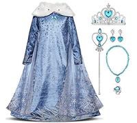 IWEMEK Girls Fancy Dress Elsa Costume Long Sleeve Snowflake Tulle Princess Dress with Cape + Accessories Kids Snow Queen Cosplay Halloween Christmas Carnival Costumes Party Outfits 01 Set 7-8 Years