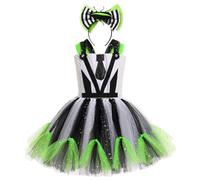 IWEMEK Girls Halloween Beetle Costume with Ruffles: Tulle Tutu Dress and Headband for Carnival Cosplay Fancy Dress Clothing - Fancy Dress Dresses for Children Princess Costume Set Black White 8-9Y