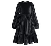 IWEMEK Girls Velvet Long Sleeve Casual Party Dress Knee Length A-line Skater Ruffle Swing Christmas Easter Holiday School Dance Ball Gown Spring Autumn Winter Dresses Black 7-8 Years