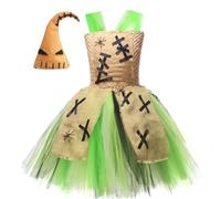 IWEMEK Kid Halloween Cosplay Costume Fancy Dress Nightmare Doll Puff Tulle Tutu Christmas Eve Dress Up with Hat Green 6-7Y