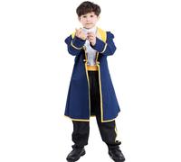 IWEMEK Kids Boys Beauty and Beast Toddler Prince Costume Fairy Tale Cosplay Long Jacket Pants Neckpiece Headgear Pageant Halloween Carnival Fancy Dress Up Outfits Navy Blue Prince 4-6 Years
