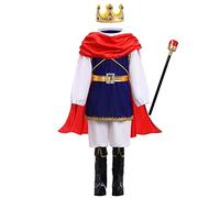 IWEMEK Kids Boys Royal Prince Charming Costume Cosplay King Fancy Dress Outfits World Book Day Children Fairytale Character Dressing Up Cosplay Halloween Carnival Party Outfits #B: Dark Blue 10-11