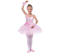 IWEMEK Kids Girls Sequins Leotard Tutu Ballet Dress Sleeveless Spaghetti Strap Skating Gymnastics Children Dancewear Fairy Swan Dance Dresses Performance Ballroom Dancer Costume #Pink 5-6 Years
