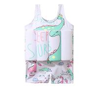 IWEMEK Kids Swimming Float Jacket Swimming Costume for Baby Boys Girls One Piece Bathing Suit Training Bag Buoyancy Aid Swimwear Vest with Adjustable Cotton Stick Children White Dinosaur 3-4 Years