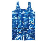 IWEMEK Kids Swimming Float Jacket Swimming Costume for Baby Boys Girls One Piece Bathing Suit Training Bag Buoyancy Aid Swimwear Vest with Adjustable Cotton Stick #Blue Dinosaur 4-5 Years