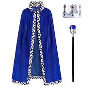 IWEMEK Men Boys Royal Prince Cape Crown Scepter Set Aldult Kids King Costume Fancy Dress Up Fairy Tale Cosplay Halloween Carinival Wolkd Book Day Pageant Party Outfits Blue 4-9 Years