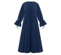 IWEMEK Muslim Prayer Dress Kaftan Women's Abaya Long Sleeve with Tie Cuff Islamic Prayer Robe for Ramadan Eid Arabic Turkish Dubai Style Blue M