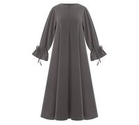 IWEMEK Muslim Prayer Dress Kaftan Women's Abaya Long Sleeve with Tie Cuff Islamic Prayer Robe for Ramadan Eid Arabic Turkish Dubai Style Dark Grey S