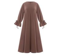 IWEMEK Muslim Prayer Dress Kaftan Women's Abaya Long Sleeve with Tie Cuff Islamic Prayer Robe for Ramadan Eid Arabic Turkish Dubai Style Khaki L