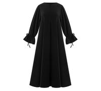 IWEMEK Muslim Prayer Dress Kaftan Women's Abaya Long Sleeve with Tie Cuff Islamic Prayer Robe for Ramadan Eid Arabic Turkish Dubai Style Black M
