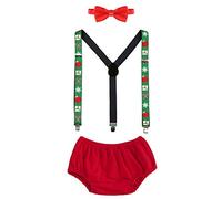IWEMEK Newborn Infant Baby Boys 1st / 2nd Birthday Cake Smash Christmas Accessories Shorts Adjustable Y Braces/Suspenders Snowflakes Bow Tie 3Pcs Xmas Formal Gentleman Outfit Suit