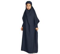 IWEMEK One Piece Full Length Jilbab Prayer Abaya for Girls Muslim Dress Satin Hooded Kaftan Hijab Batwing Long Sleeve Loose Fit Full Length Middle Eastern Islamic Arabic Robe Navy Blue 12-13 Years