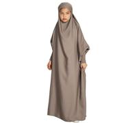 IWEMEK One Piece Full Length Jilbab Prayer Abaya for Girls Muslim Dress Satin Hooded Kaftan Hijab Batwing Long Sleeve Loose Fit Full Length Middle Eastern Islamic Arabic Robe Tan 8-9 Years