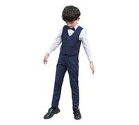 IWEMEK Page Boy Outfits Kids Formal Prom Wedding Suit Christening Pageant Party Tuxedo Gentleman Outfits Shirt Top + Blazer Touser + Vest Waistcoat + Bowtie 4pcs Set Clothes Navy Blue 13-14 Years