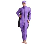 IWEMEK Plus Size Women Muslim Swimwear Burkini Full Body Long Sleeve Modest Swimsuit Rash Guard Set Swim Top Dress + Pants + Hijab Cap 3pcs Mid East Islamic Swimming Suit Beachwear Purple XL