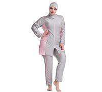 IWEMEK Plus Size Women Muslim Swimwear Burkini Full Body Long Sleeve Modest Swimsuit Rash Guard Set Swim Top Dress + Pants + Hijab Cap 3pcs Mid East Islamic Swimming Suit Beachwear Grey XXL