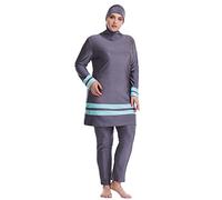 IWEMEK Plus Size Women Muslim Swimwear Burkini Full Body Long Sleeve Modest Swimsuit Rash Guard Set Swim Top Dress + Pants + Hijab Cap 3pcs Mid East Islamic Swimming Suit Beachwear Dark Grey XL